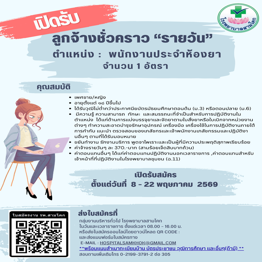 รับสมัครพนักงานประจำห้องยา  1 ..